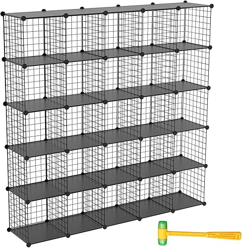 Miniatura 7 de TUMUCUTE - Organizador de almacenamiento con cubos de alambre, estantes metálicos y modulares con 25 cubos, estantería apilable para dormitorio,