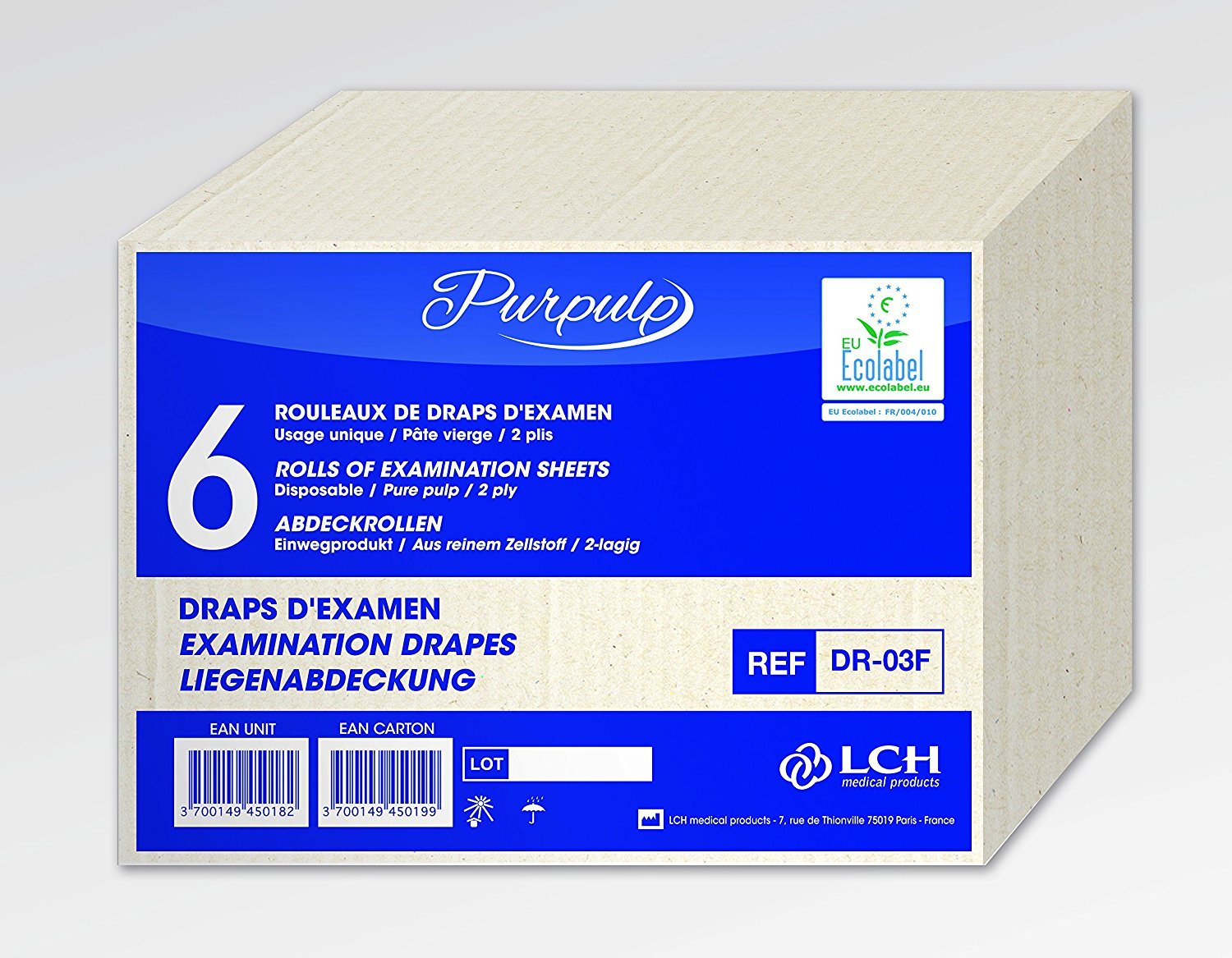 LCH – Draps d’Examen – Résistants – Absorption Optimale – Pré-Découpés tous les 38 cm – Largeur 70 cm – Livraison par Rouleaux de 6