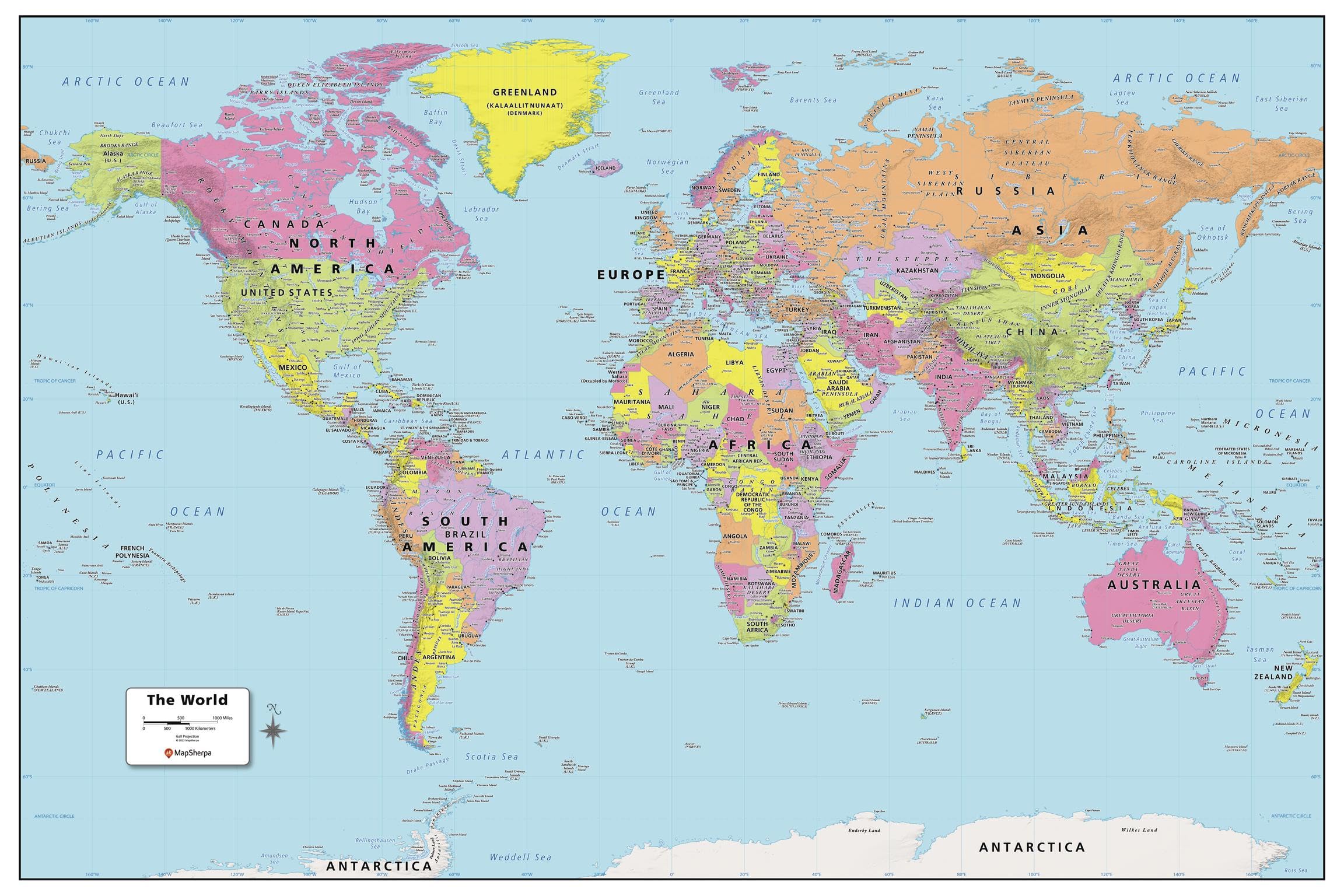 MapSherpa: World Wall Map - Large - 122 x 81 cm - Rolled Canvas