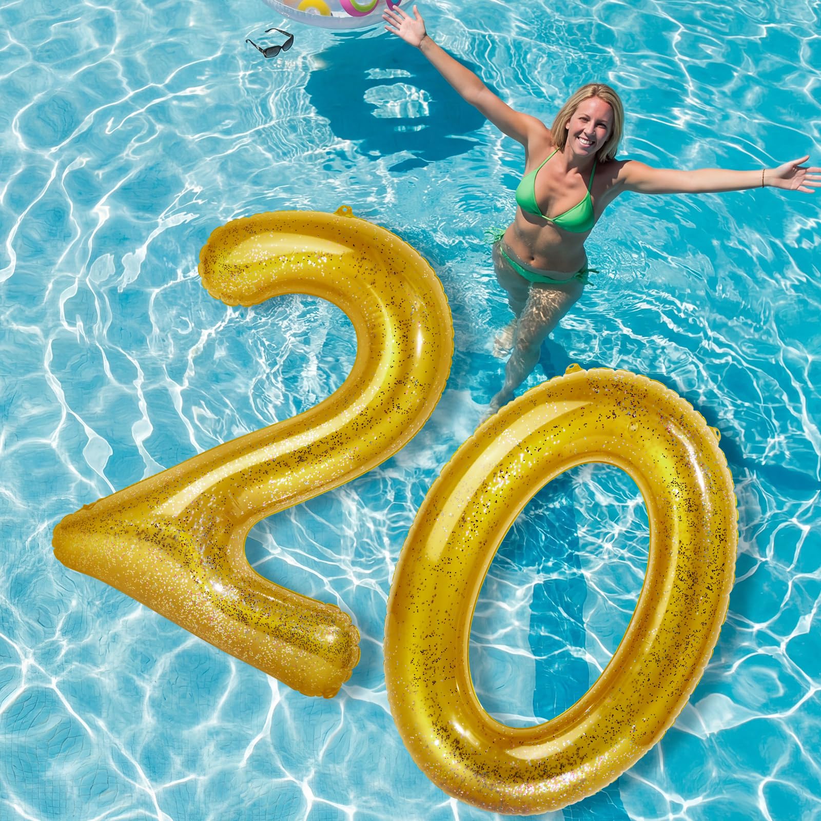 HyDren 48 Inch Inflatable Number Pool Float – Giant Balloon Style Birthday Party Decoration, Summer Outdoor Floating Fun, Large Inflatable Photo Prop for Teens, Adults, Women and Men(20,Gold) — image 1