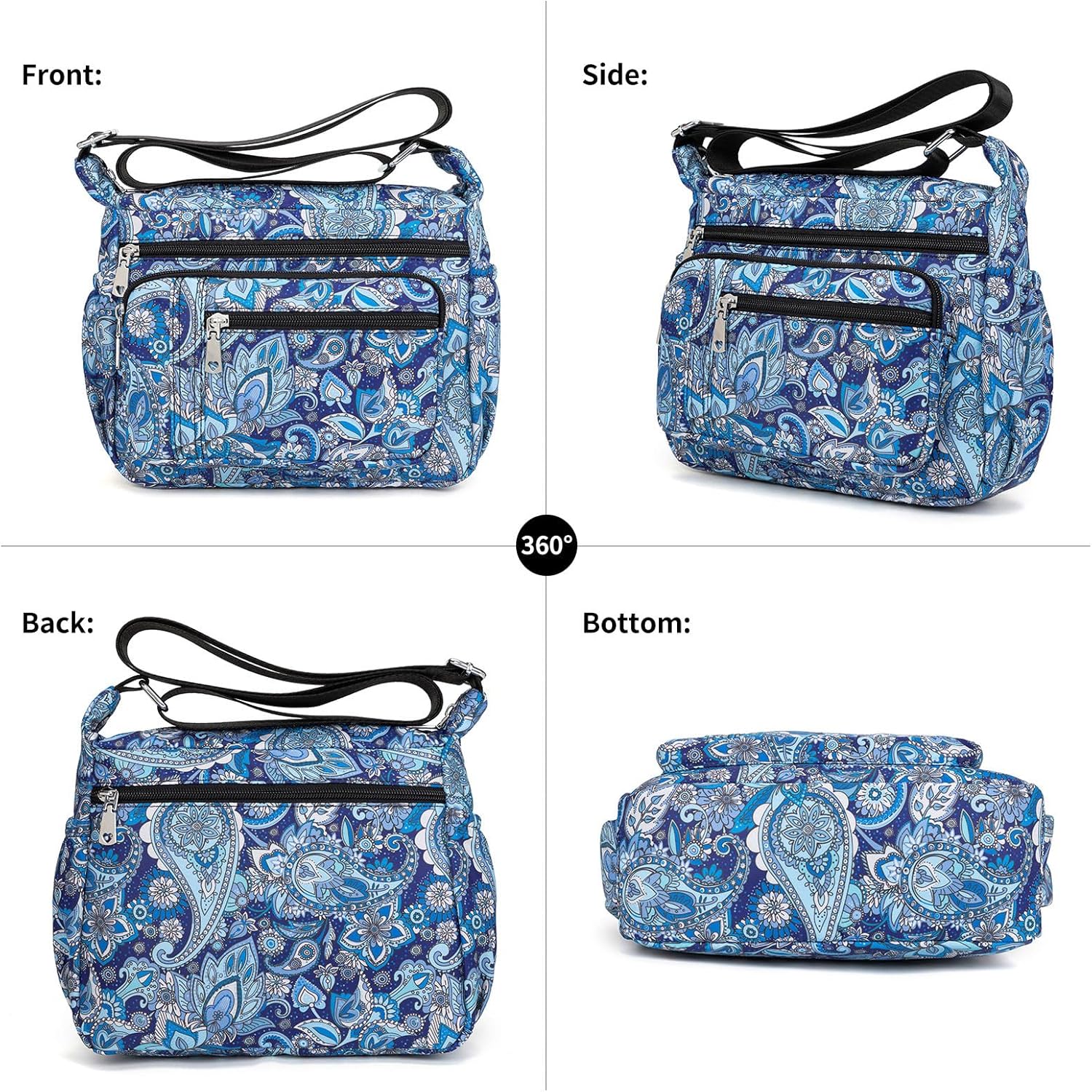 F.FETIVIN Women Floral Shoulder Handbag Roomy Multiple Pockets Bag Ladies Crossbody Lightweight Nylon Travel Purses - Image 5