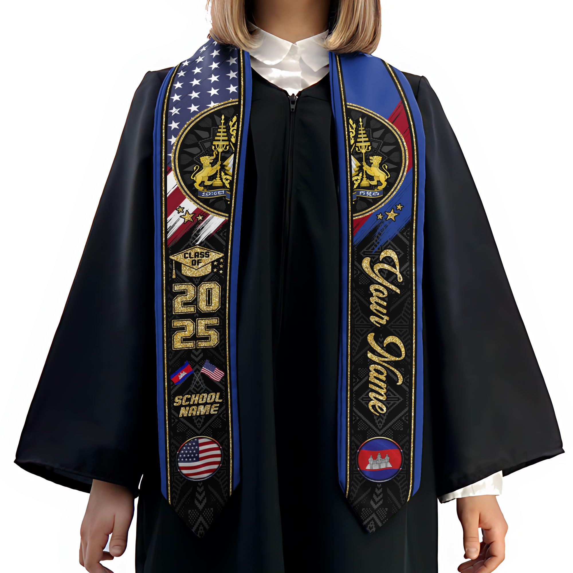 MonkeyVan Personalized Cambodian Graduation Sash, Custom Cambodian Graduation Stole, Cambodia Stoles Class Of 2025 Cd6