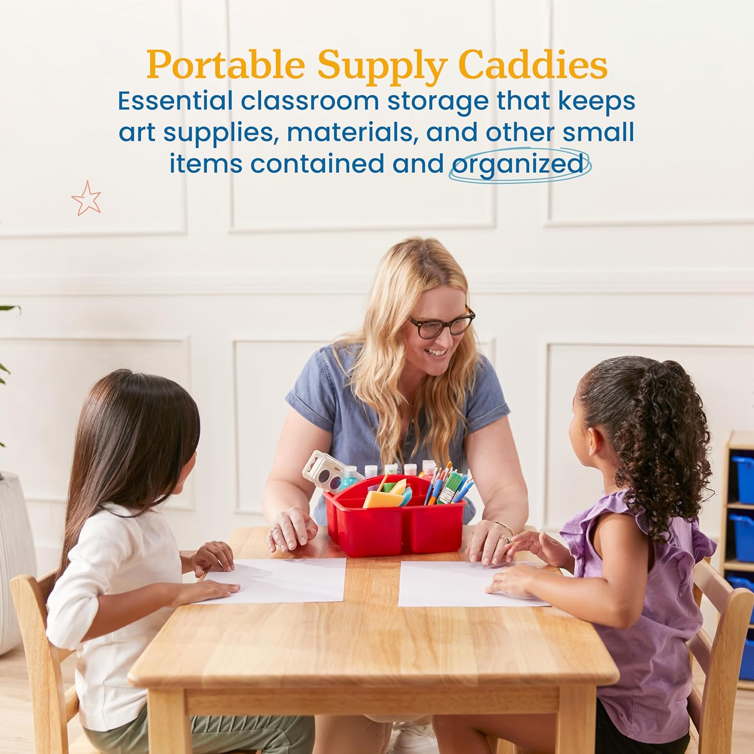 ECR4Kids 3-Compartment Storage Caddy, Storage Organizer, Primary, 6-Pack