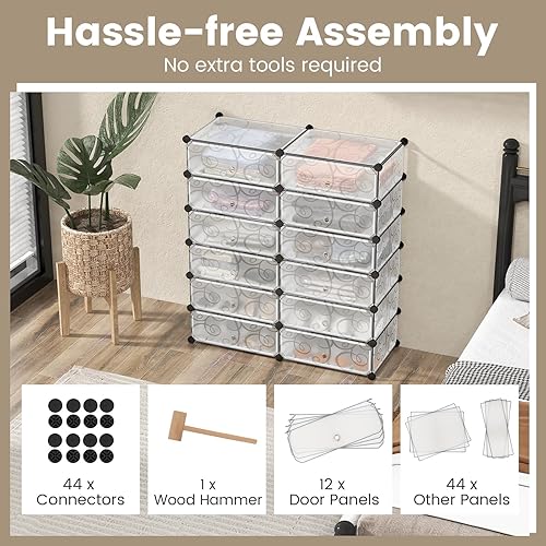 Miniatura 7 de COSTWAY Organizador de zapatos, estantes de zapatos de 6 niveles con cubiertas, diseño de bricolaje, 24 pares de cajas organizadoras de cubos