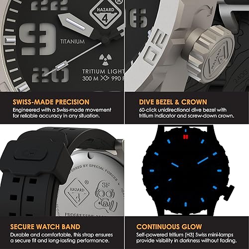 Vista 34 de HAZARD 4 Heavy Water Diver™ : Titanium Tritium Dive-Watch BlackTie Blanco