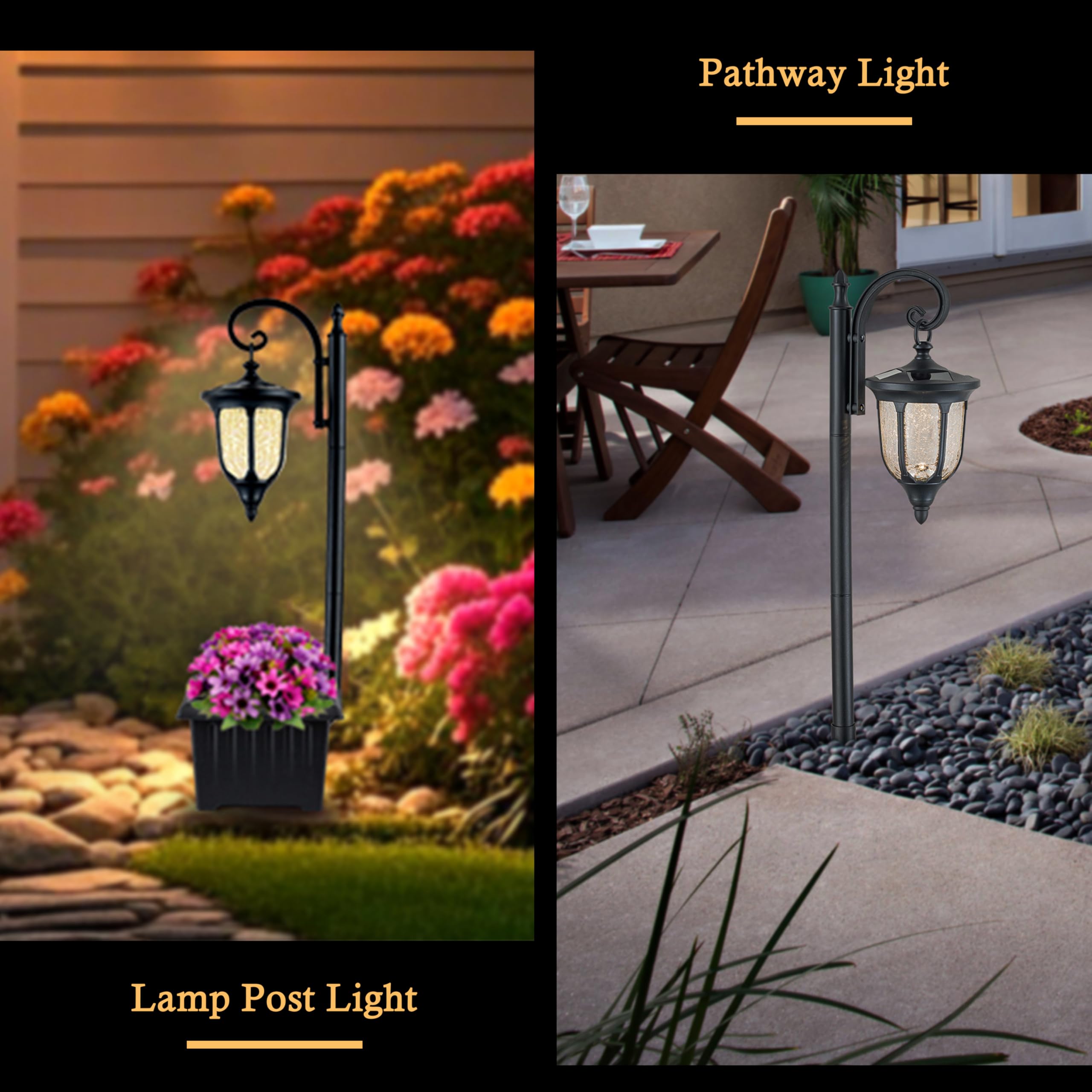 Solar Lichtmast mit Pflanzgefäß, Outdoor Solarleuchten mit Rissglas, Mattschwarz Outdoor Blumentöpfe, Wasserdicht Solar Pfostenleuchten für Balkon Garten und Terrasse