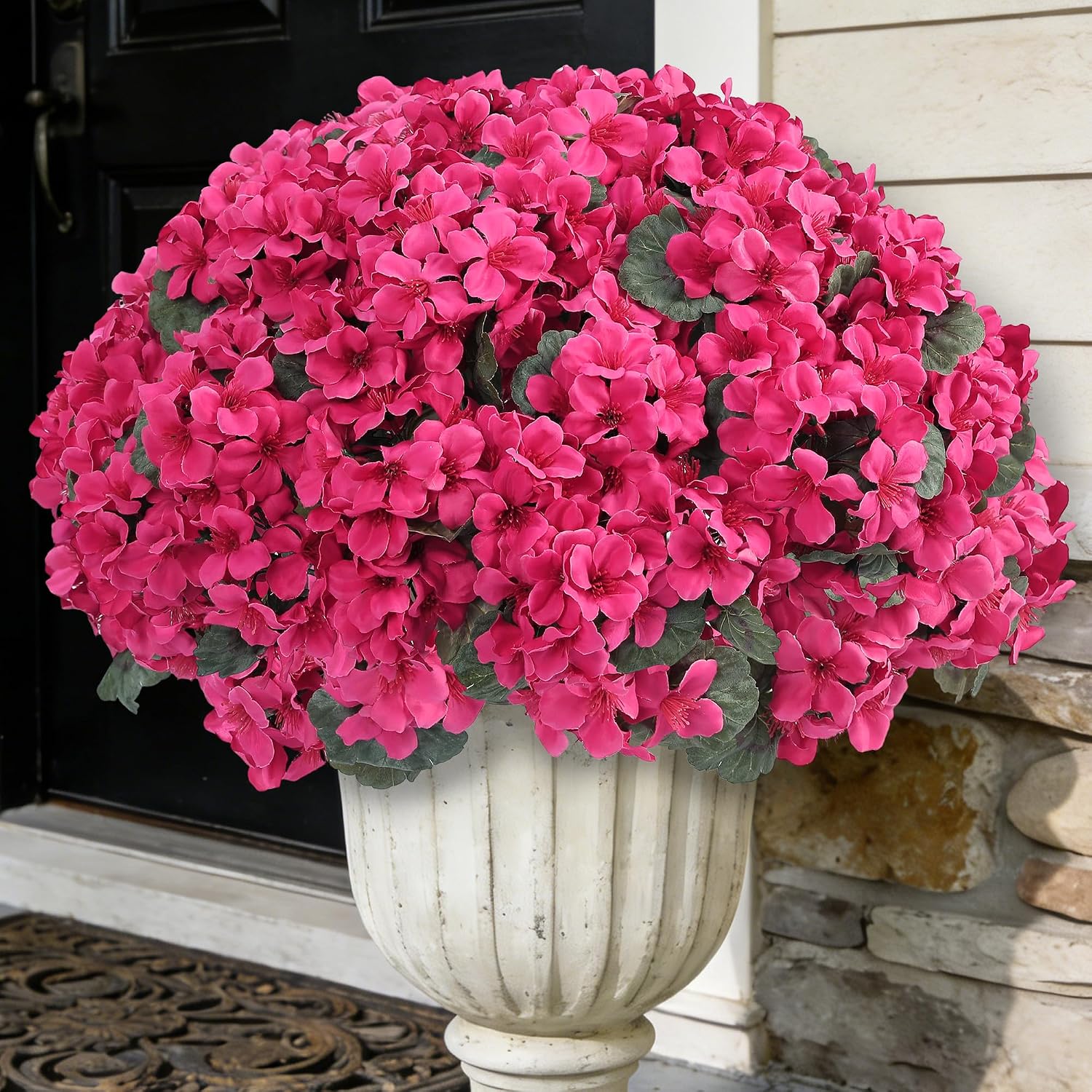 LFF 6 Bundles Fuchsia Geraniums Artificial Flowers Realistic, Large Headed Faux Pink Geraniums UV Resistant, Velvet Fake Geranium Plants for Outdoor Planter Patio Porch Window Box Home Garden Decor