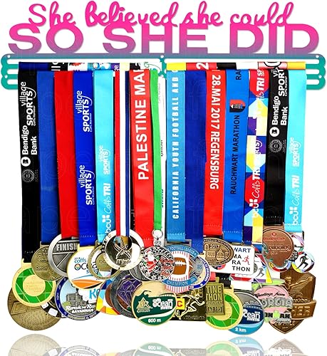 Miniatura 88 de Soporte de medallas deportivas para colgar medallas, estante de pared de 16 pulgadas de largo, premios, cinta, animación, gimnasia, fútbol, softbol