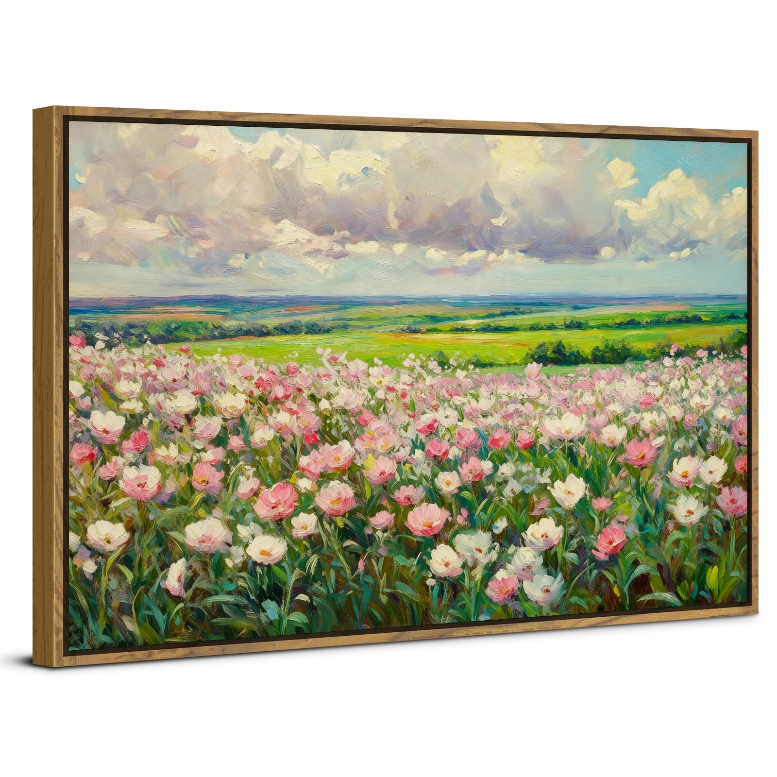 AREBOLO Colorful Floral Framed Wall Art for Bedroom Vintage Wildflower Picture Wall Decor Pink Tulip Flowers Landscape Canvas Prints Painting Aesthetic Room Decor Artwork Home Decorations 12x16 — image 1