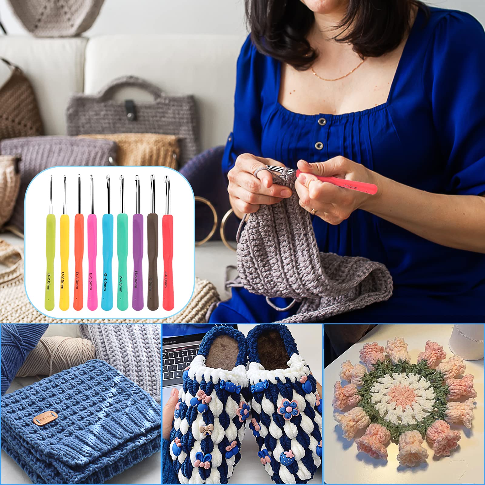 Agujas Tejer Silicona Agujas Ganchillo Ergonómicas Aeelike - Juego 8  Tamaños Con Mangos Silicona TPR - Para Manos Artríticas Agujas Crochet  Cómodas Principiantes, image size:1600x1600