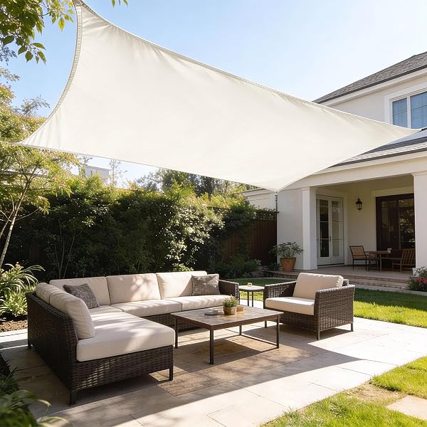 HAIKUS Sonnensegel Wasserdicht Rechteckig 2x3m Sonnenschutz Wasserabweisend Premium PES Polyester mit UV Schutz für Balkon Garten Terrasse Creme 3x2m - 1