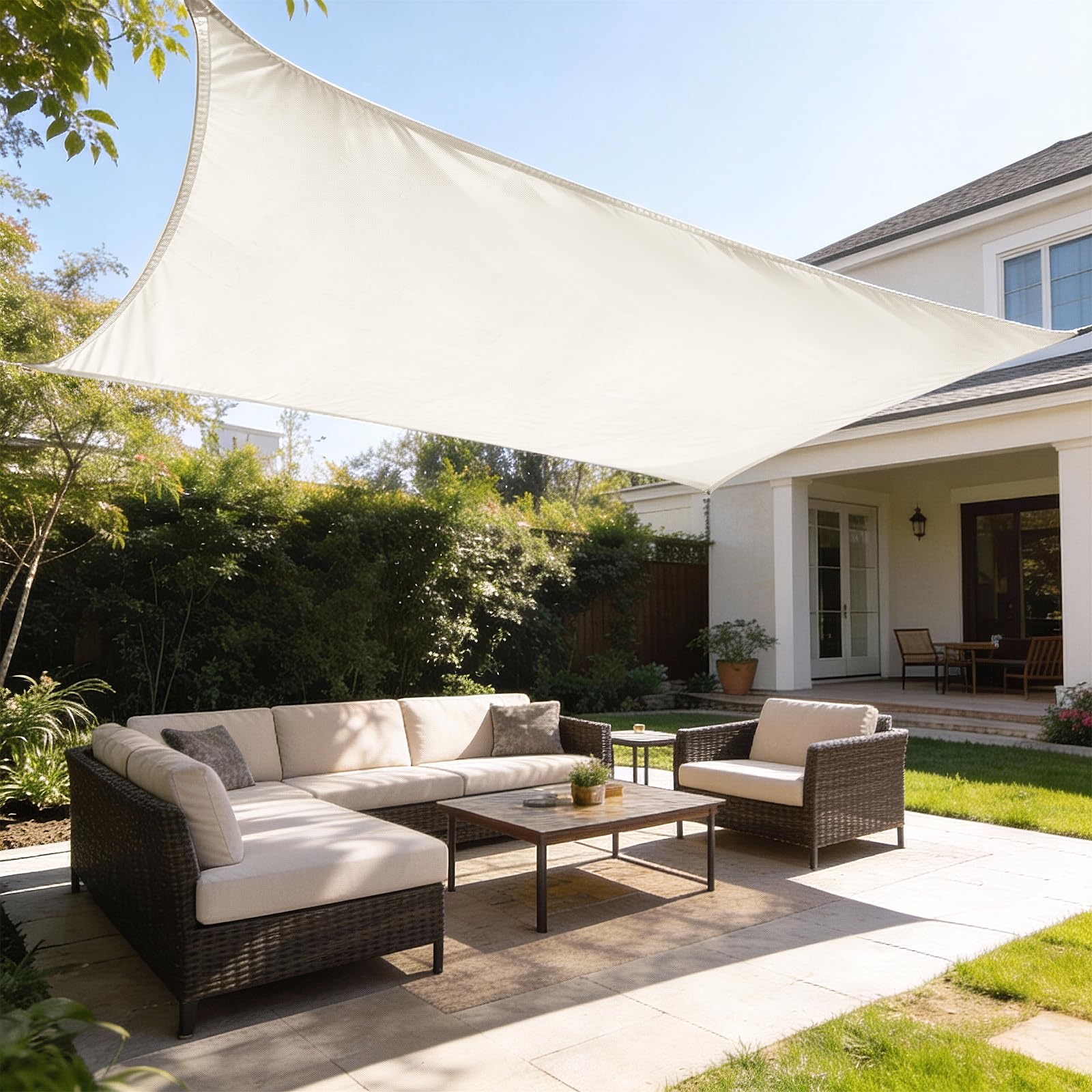 AUVYI Tenda Par Sole Rettangolare 3,5x4,5 M – Tessuto Oxford PU – Protezione UV E Pioggia – Grigio Tortora