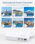 BESTEK 250W Convertisseur de puissance International Step Down Tension 220V à 110V Convertisseur de voyage avec 3 AC Sorties 4 USB Adaptateur de prise US/UA/UE/UK/Inde/Afrique du Sud (Blanc)