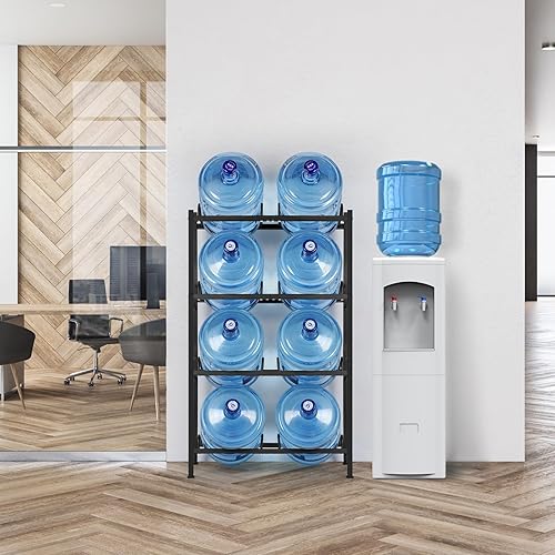Miniatura 5 de Estante enfriador de agua resistente para botellas de agua de 5 galones, estante de agua de 4 niveles con 8 ranuras para jarras de galón, estante