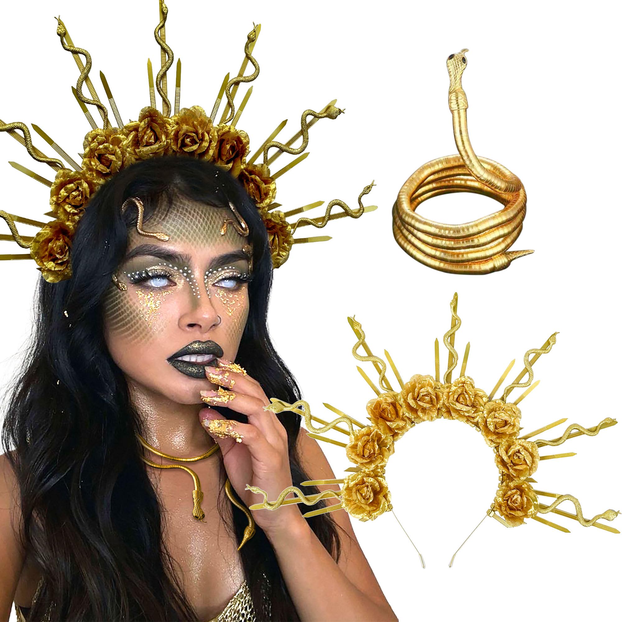 JeVenis 2 PCS Rose Medusa Headband Medusa Headdress Medusa Crown Of Snakes Corona De Medusa Womens Medusa Costume Birthday Photoshoot Props