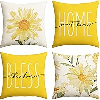 AVOIN colorlife Home Sweet Home Spring Summer Flowers Yellow Throw Pillow Covers 18x18 Inch Set of 4 for Sofa Couch Decor