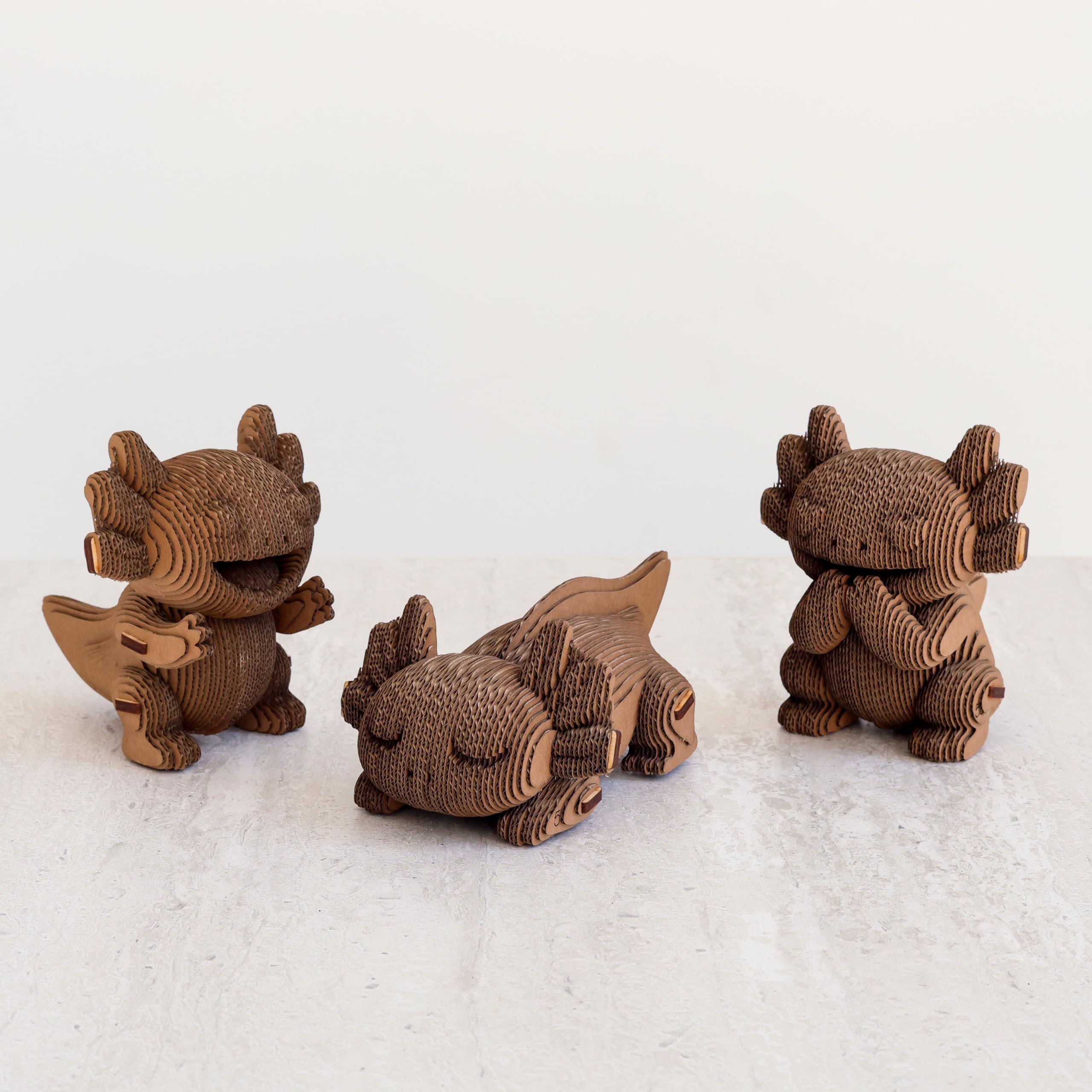 Axolotl Trio 3D-Puzzle aus Karton – Bausatz 3 Modelle