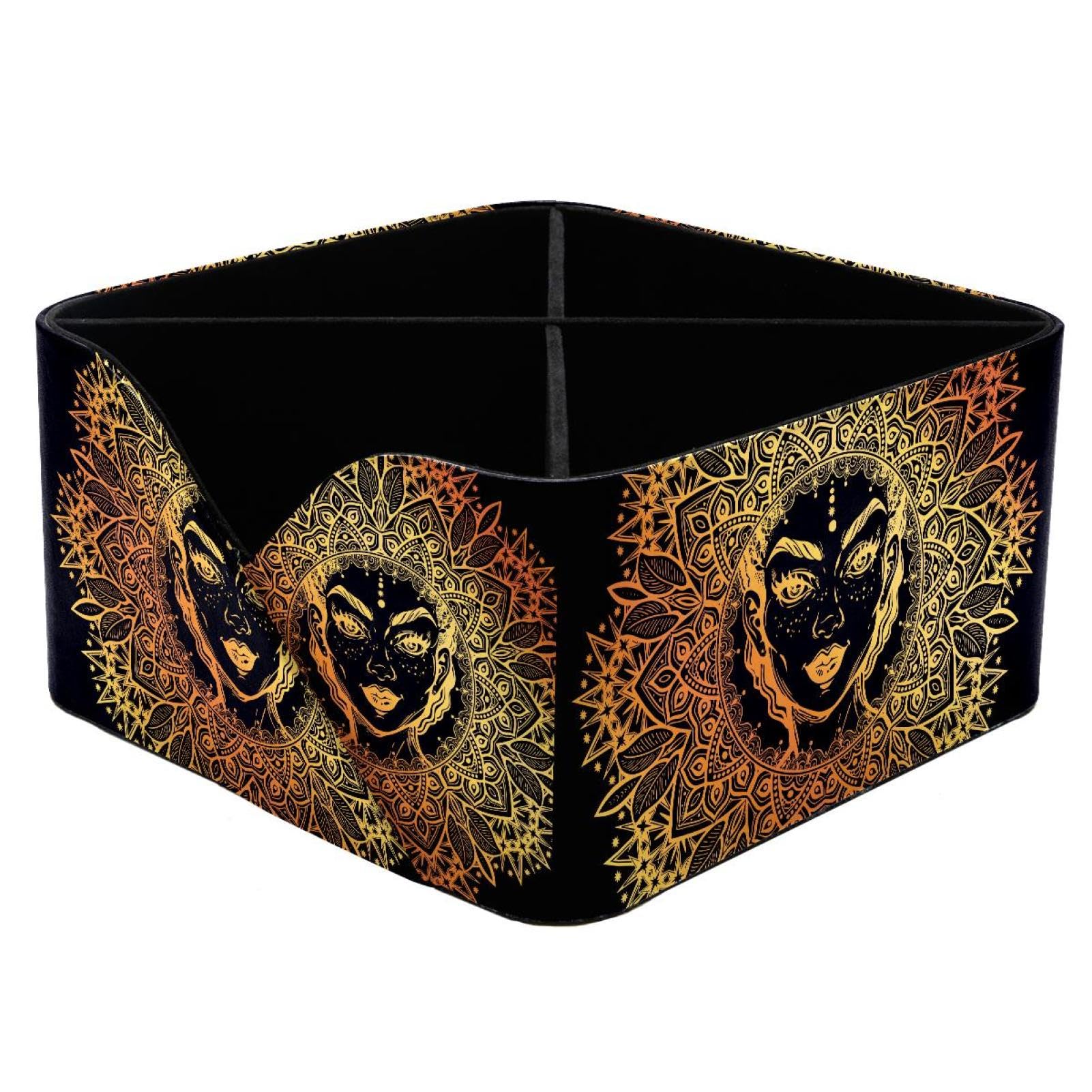 KengjuTesu Mandala with Rose Flower Bohemian Desktop Organizer Pen Holder, Rectangular Pencil Cup for Office, Study and Makeup Stations