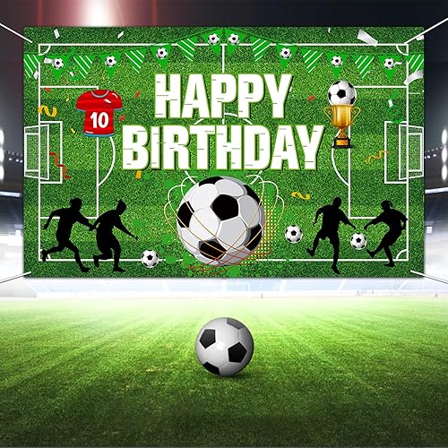 Miniatura 5 de Decoraciones de fiesta de fútbol, 70.8 x 45 pulgadas, pancarta de cumpleaños de fútbol telón de fondo para decoración de fiesta de cumpleaños de