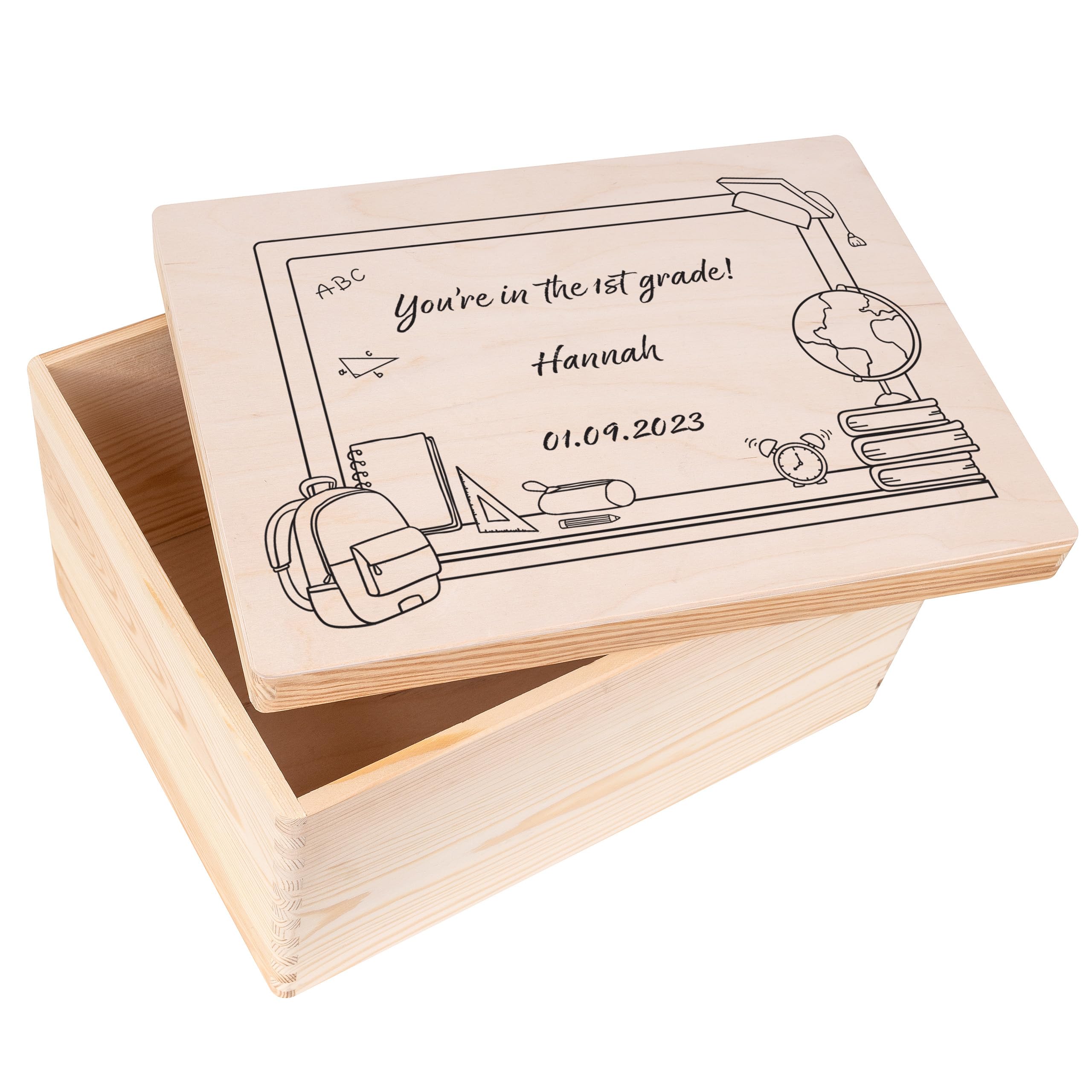 Creative Deco Personalised First Day of School Gift | Starting School Gifts for Children, Girl or Boy | Unique Wish Text Custom Gift Box | Customised Wooden Box | Perfect as a Keepsake | Graduation