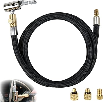 32 Inch Tire Inflator Hose Adapter, Air Pump Hose Replacement, Quick Connect Tire Inflator Hose Replacement with Schrader Valve Thread & Presta Valve Adapter Fit for Car, Motorcycle, Bicycle
