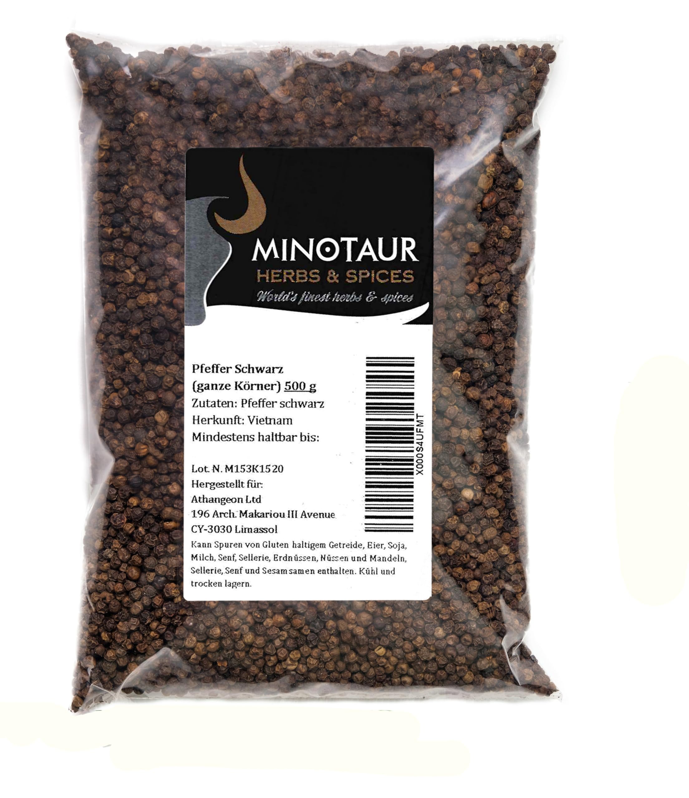 Minotaur Spices | Poivre noir, Poivre en grains entier, 2 x 500 g (1 kg)