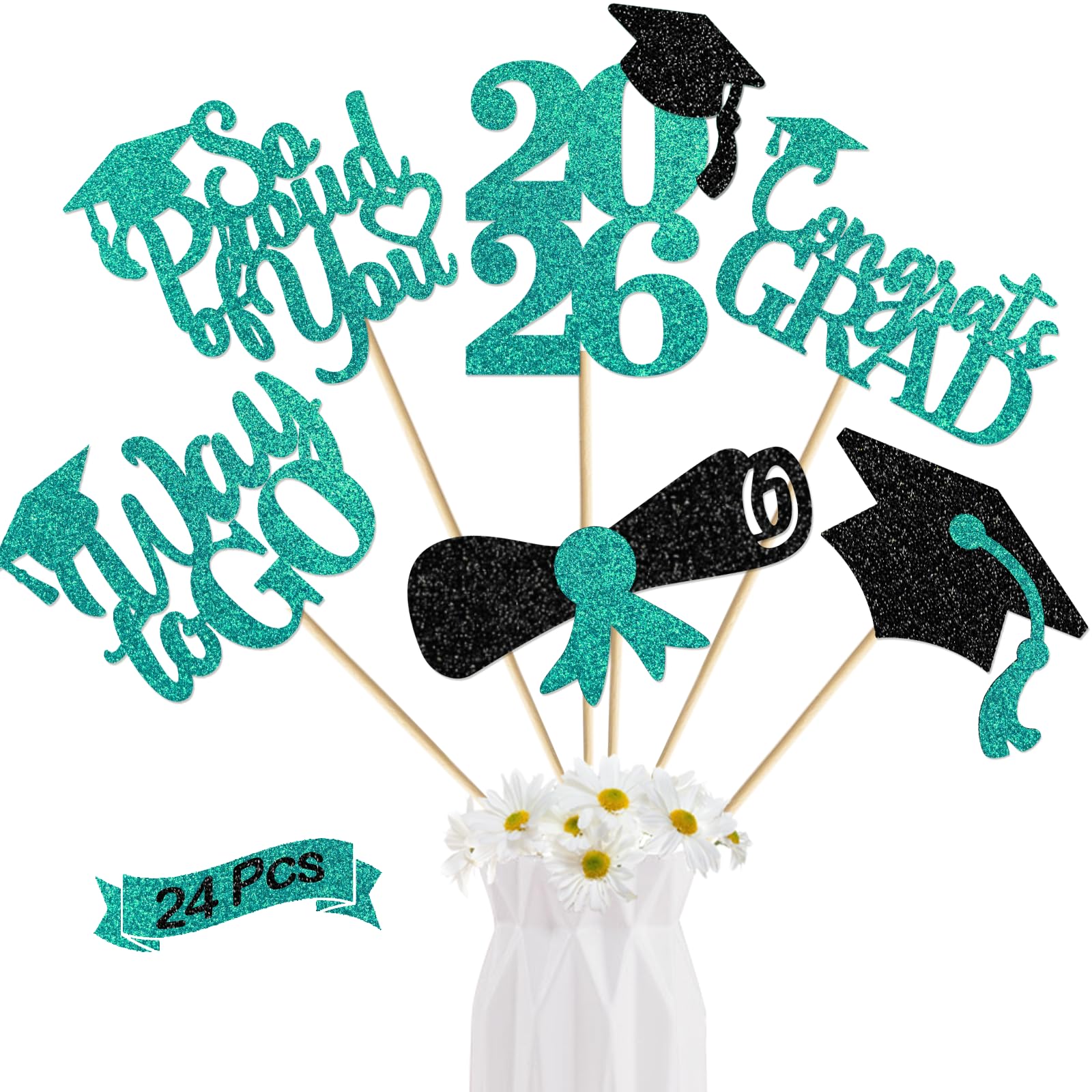 Photo 1 of 24Pcs Graduation Centerpieces for Tables: 2026 Graduation Centerpiece Sticks Class of 2026 Sticks for Grad Table Decorations Conngrats Decorations Teal