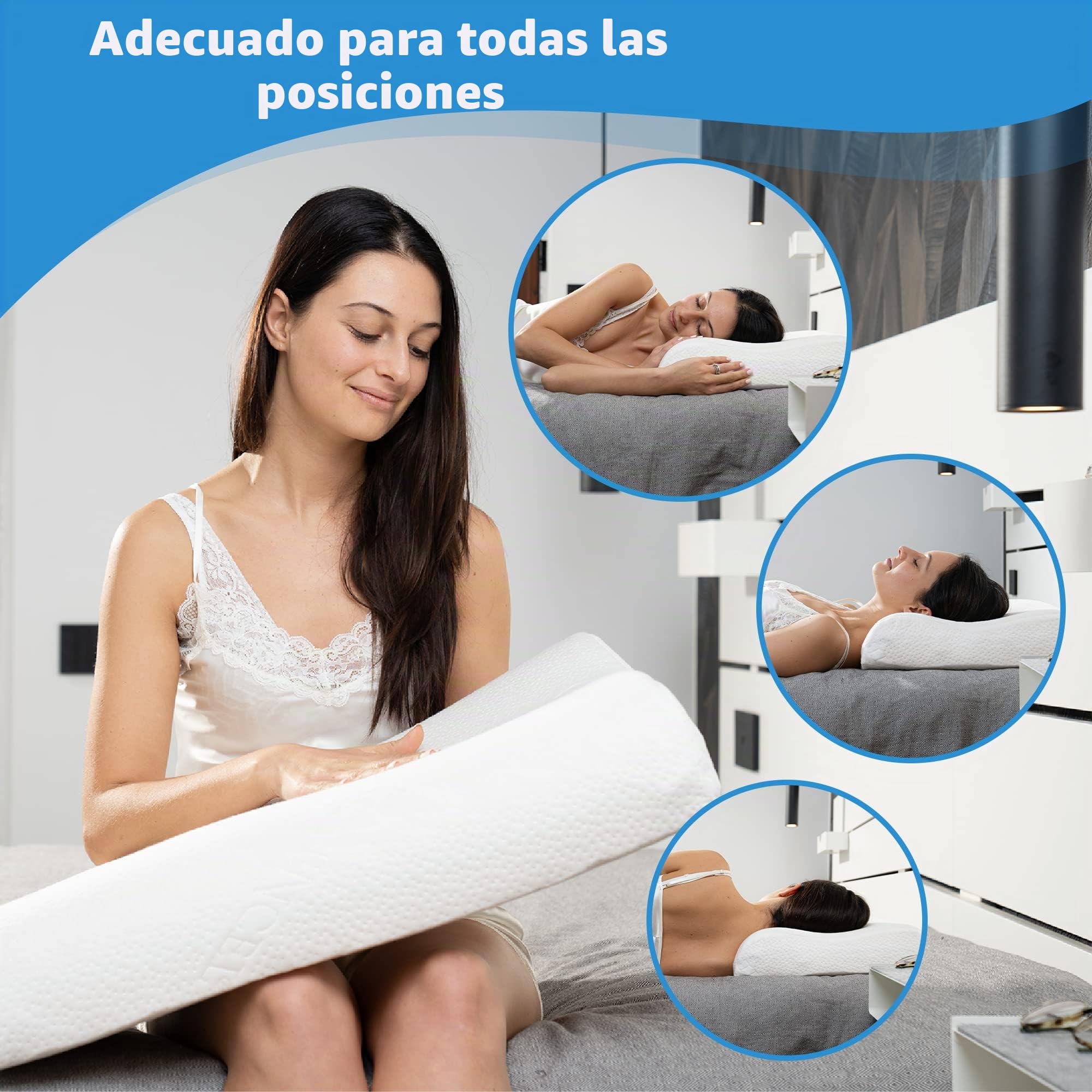 CIPOXPAT Almohada cervical de espuma viscoelástica ortopédica, fabricada en Italia, almohada ergonómica de doble onda para cuello y hombros, funda de Tencel transpirable, antironquidos, hipoalergénica