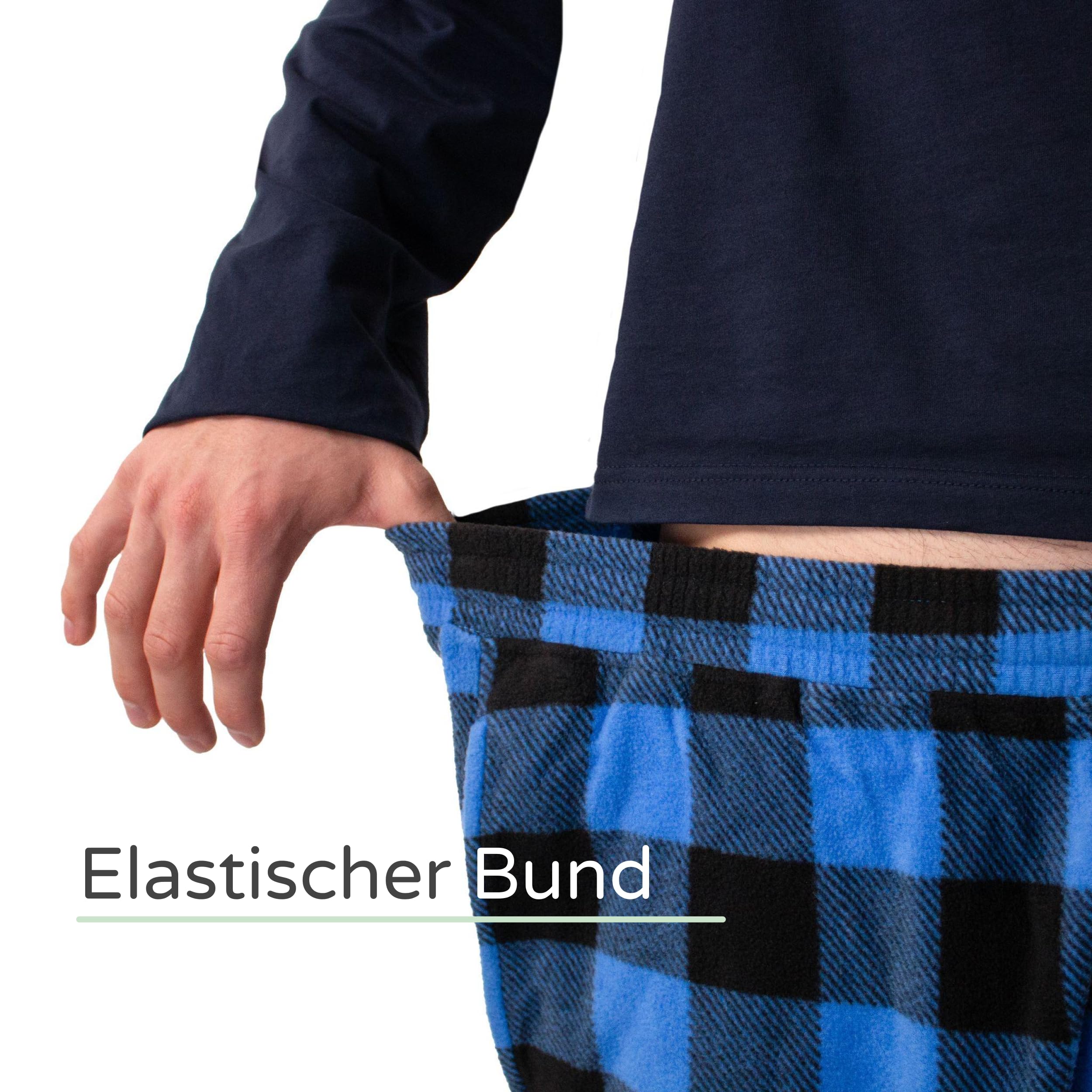 lunon Fleece Schlafanzug, Herren lang, Pyjama Set, Fleece, Langarm, Pijama for Men, Zeitloses Design, geeignet für Winter und Sommer (2-teiliges Set)