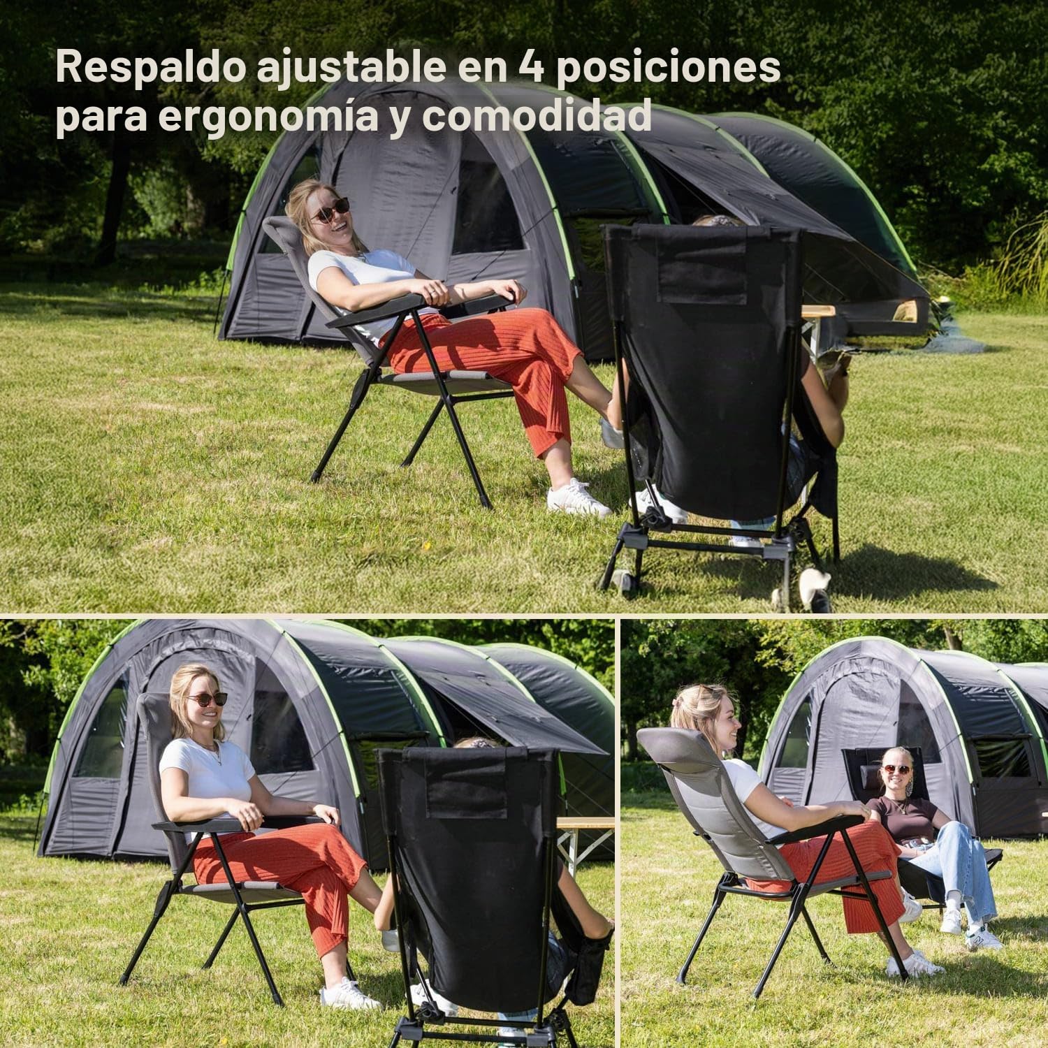 skandika Silla con Respaldo Alto Kvist | Silla de Camping Plegable, Individual/Juego de 2, Silla de Aluminio y Acero, Respaldo Ajustable en 4 Posiciones, Capacidad de Carga de 150 kg (Individual)