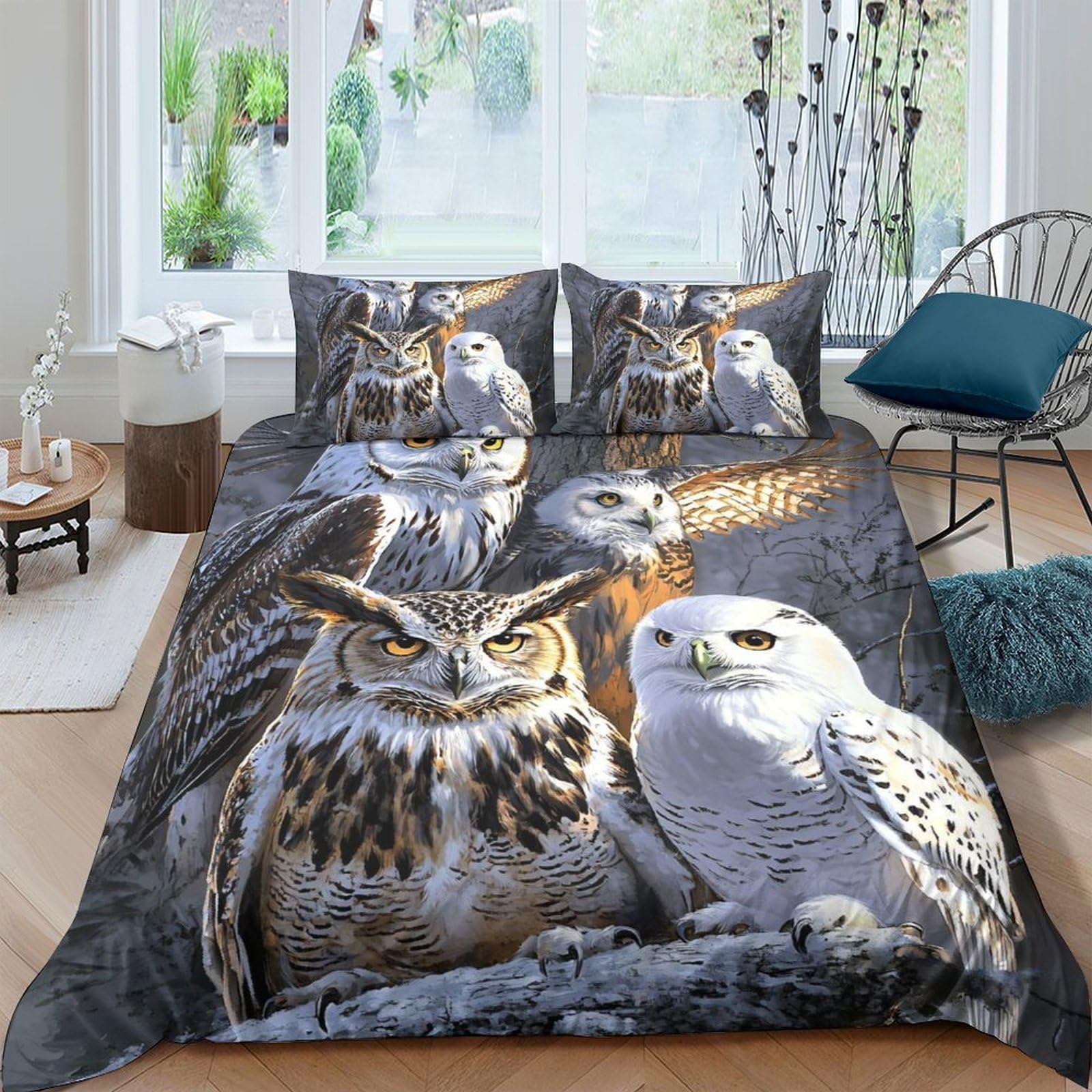 Ctjqhvkz Style-1 3D Printed Owl Forest Fitted Sheet Microfiber Soft Brown White Birds Mattress Cover For Bedroom Guest Room Decor Single（135X200cm）
