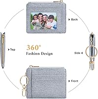 Vista 22 de Sodsay Estuche para tarjetas, cartera delgada con bolsillo frontal, para mujer, sujetatarjetas con llavero negro