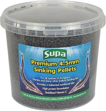 Supa Premium 4.5mm Sinking Pellets Fish Food 2.2kg, Provides A Balanced Nutritional Diet For Sturgeons, Sterlets and Many Other Species of Bottom Feeding Pond Fish