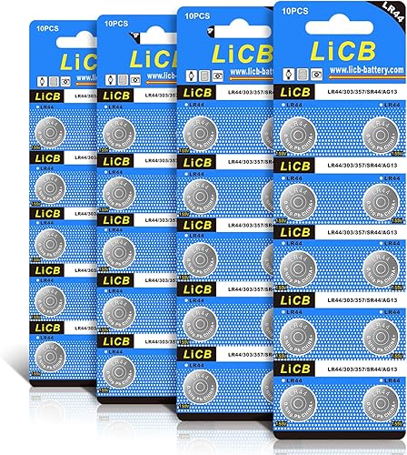 LiCB Paquete de 40 baterías LR44 AG13 357 303 SR44 1.5V botón de celda de moneda