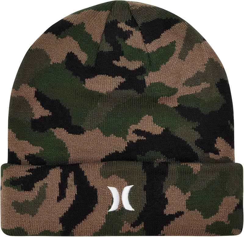 Hurley Mens Icon Knit Cuffed Beanie | Soft Warm Fabric, Classic Trawler-Inspired Fixed-Cuff Style, One Size Stretch Fit, Officially Licensed Badge