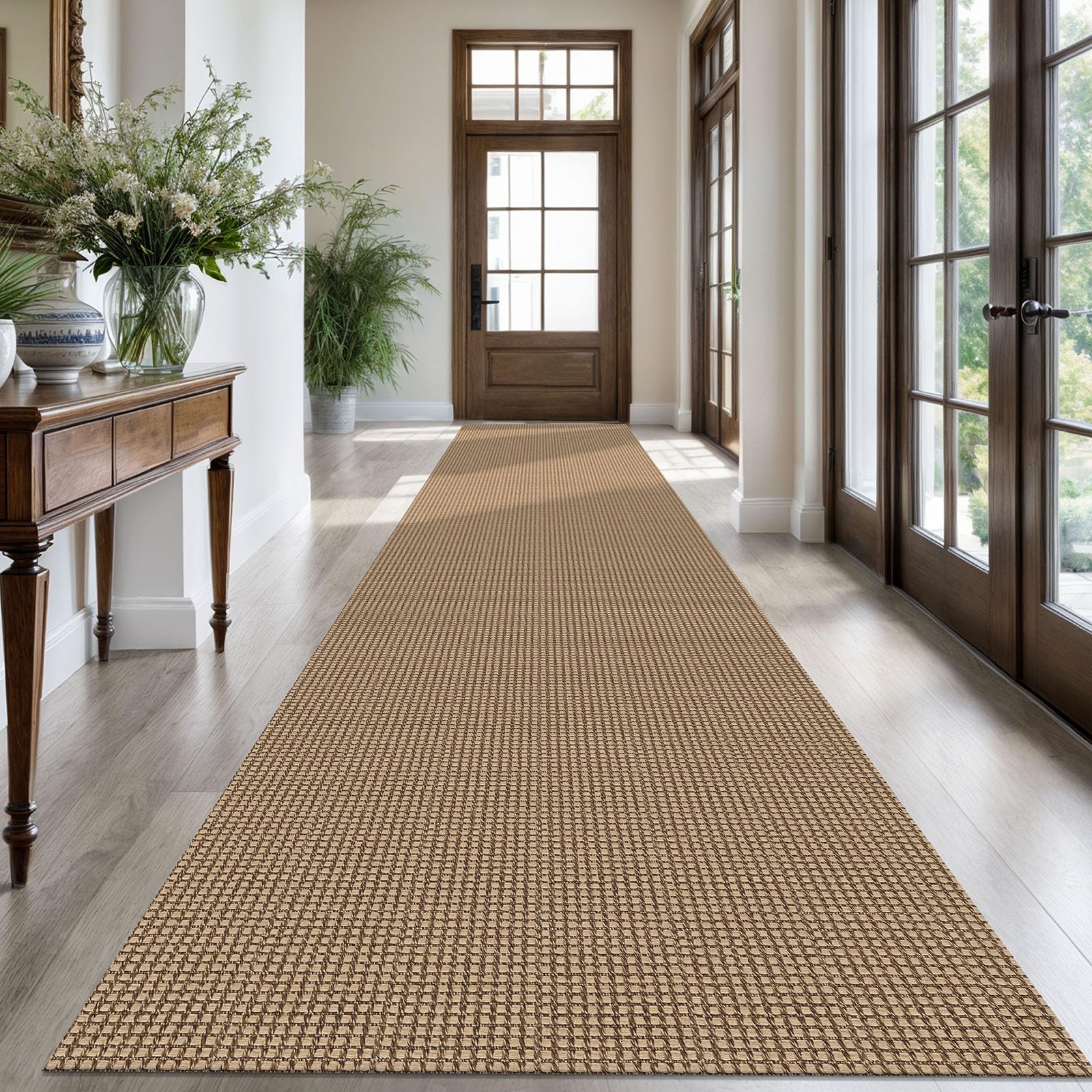KOZYFLY Extra Long Runners for Hallways 3x18 ft Washable Kitchen Runner Non Slip Rubber Backed Hallway Rug Cotton Entryway Runner Rug Floor Carpet for Indoor Hall, Kitchen, Stair, Tan/Orange/Brown — image 1