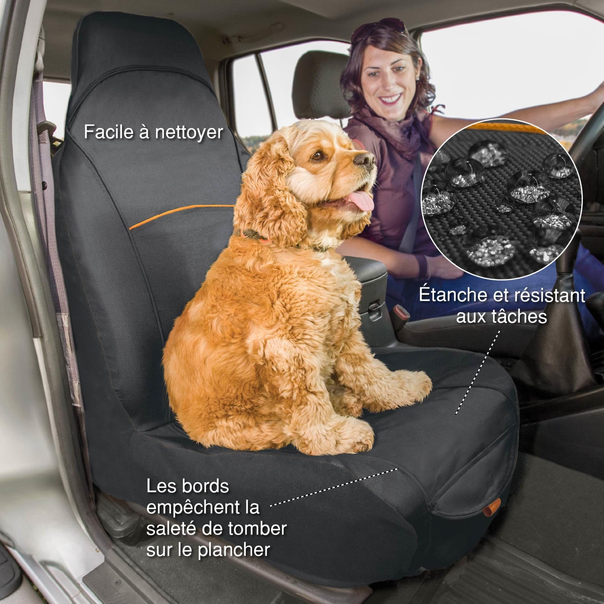 Kurgo Housse de siège Passager Copilot pour Chien, Protection de siège baquets Imperméable et Anti-déchirure, Taille Unique, Noir