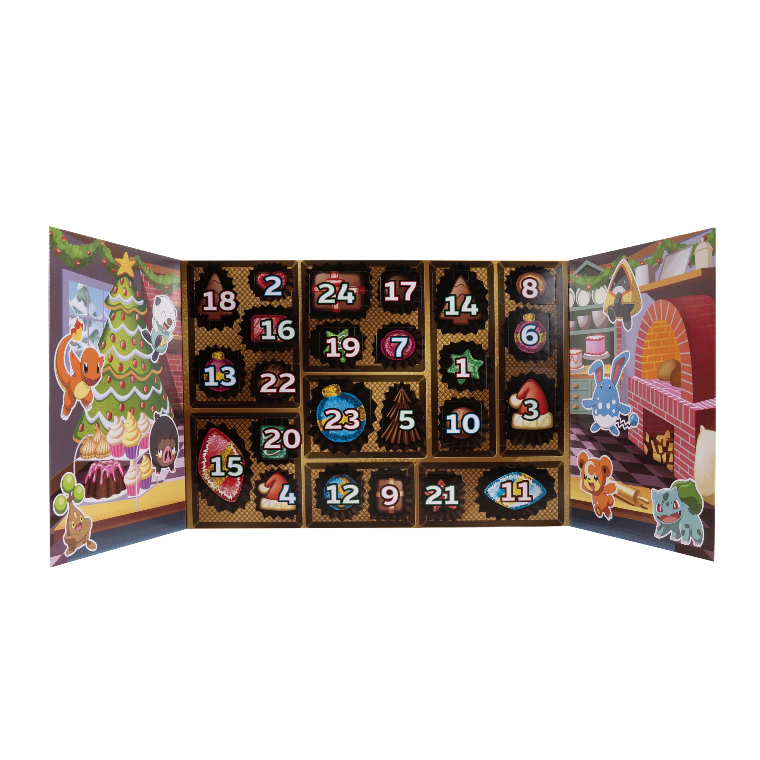 Pokémon Calendrier de l'avent Pokémon 2025 – Comprend 16 figurines de combat de 5 cm avec une finition spéciale et 8 accessoires uniques