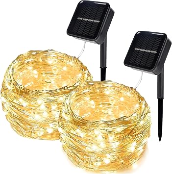 Solar Outdoor String Lights 2Pack Extra Long 131FT 400 LED Waterproof Copper Wire 8 Modes Solar Twinkle Lights for Christmas Tree Garden Party Wedding Decor Warm White 2PC 400LED