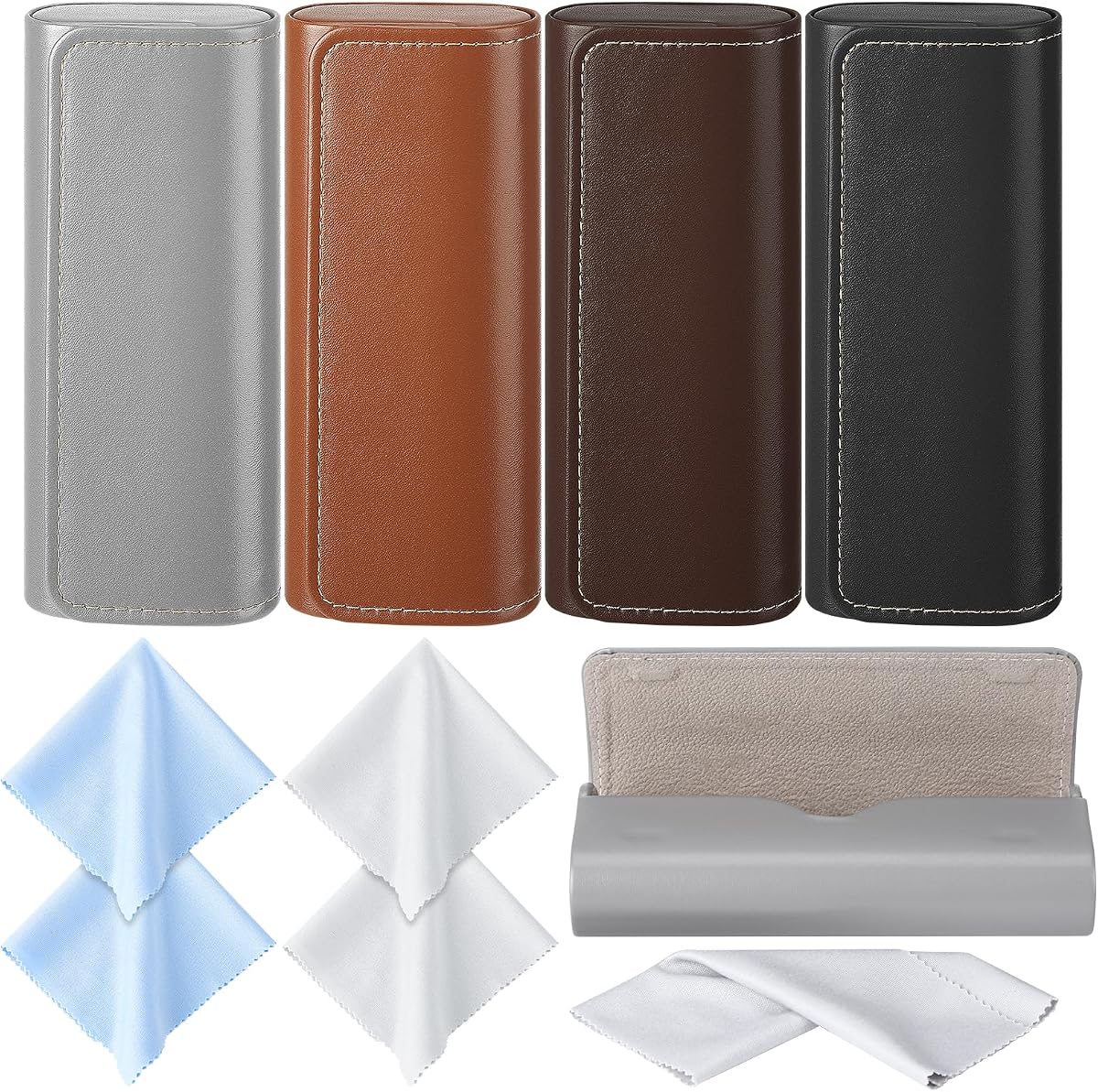 4Pack Glasses Case, Eyeglasses Case Hard Shell | Lightweight Portable Case for Sunglasses Eye Glasses Case with Cleaning Cloth Unisex