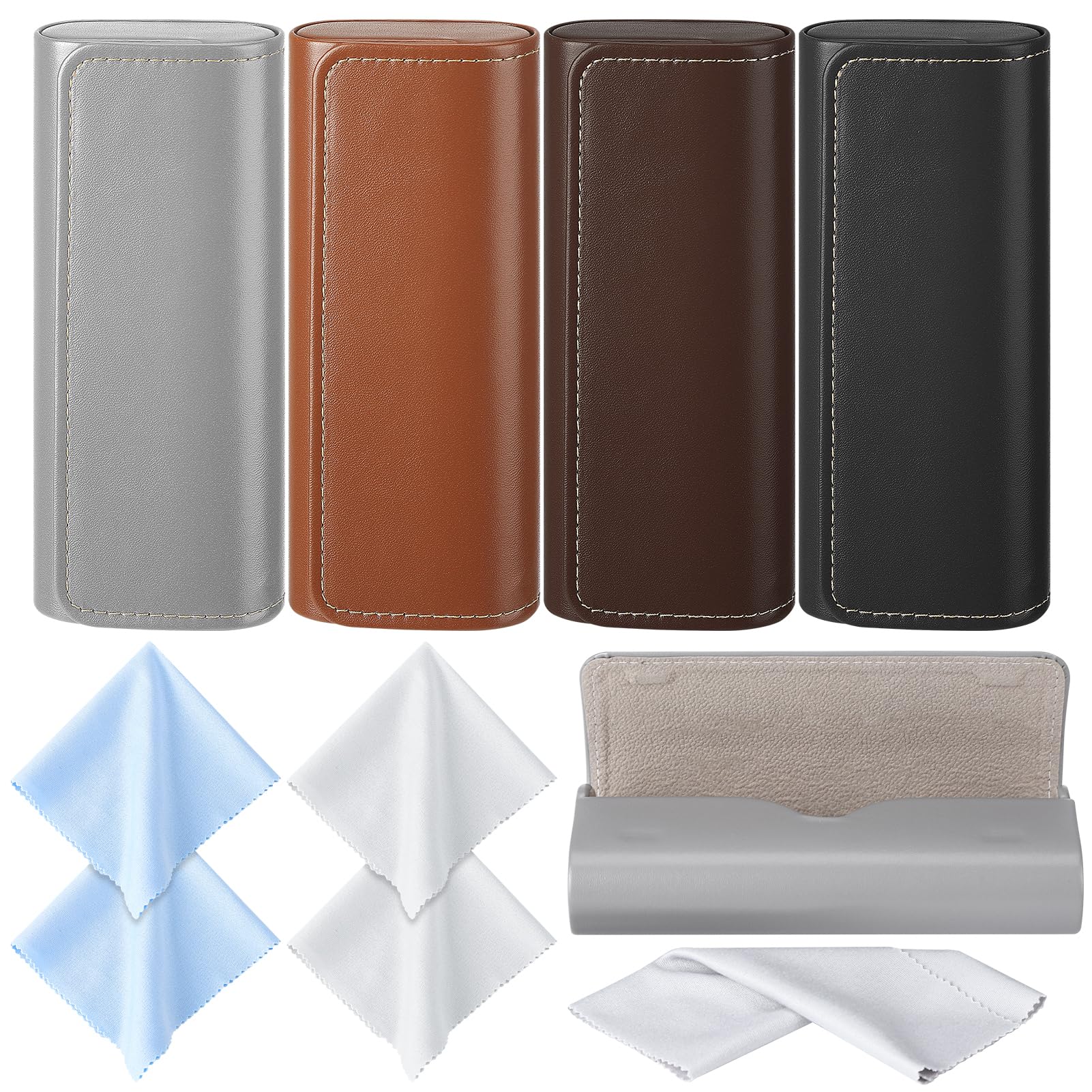 Fingertip WD 4Pack Glasses Case, Eyeglasses Case Hard Shell, Lightweight Portable Case for Sunglasses Eye Glasses Case with Cleaning Cloth Unisex