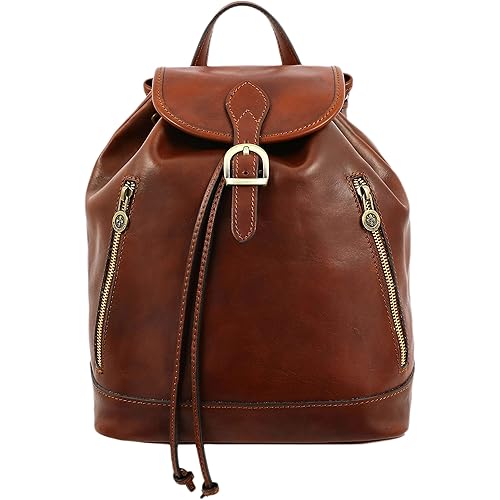 Time Resistance Ladies Backpack - Small Leather Backpack for Women - Business Casual Fashion Backpack Made in Italy