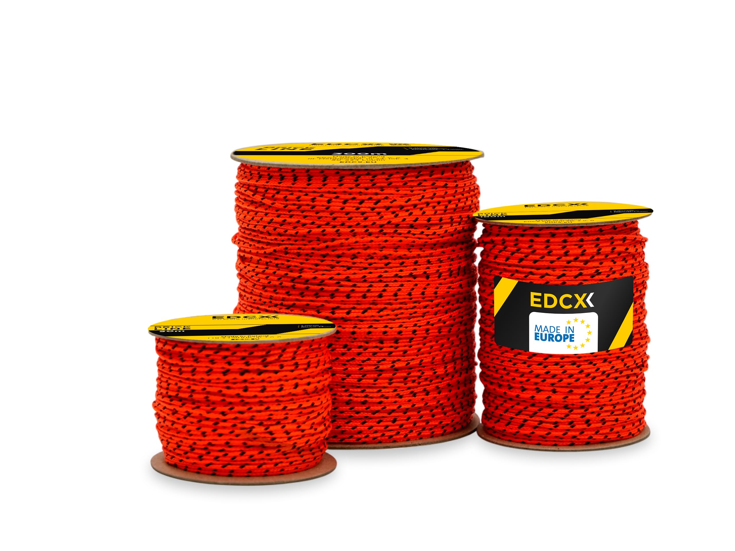 EdcX Mason's Cord ⌀1,7mm | 50m, 100m and 300m | Nylon | Brick Line, Mason Line Level for Construction, Gardening, DIY | Tear-Resistant, Weatherproof, Low Stretch Utility Cord (Orange+Black, 50 m)