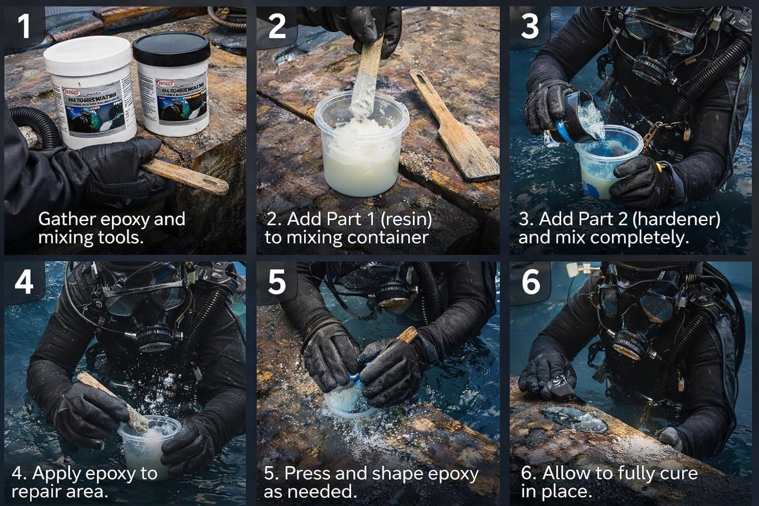 Fasco Epoxies Underwater Epoxy Patching Compound #7 – 2-Part Epoxy That Cures Underwater for Concrete, Fiberglass & Steel – Quart Kit