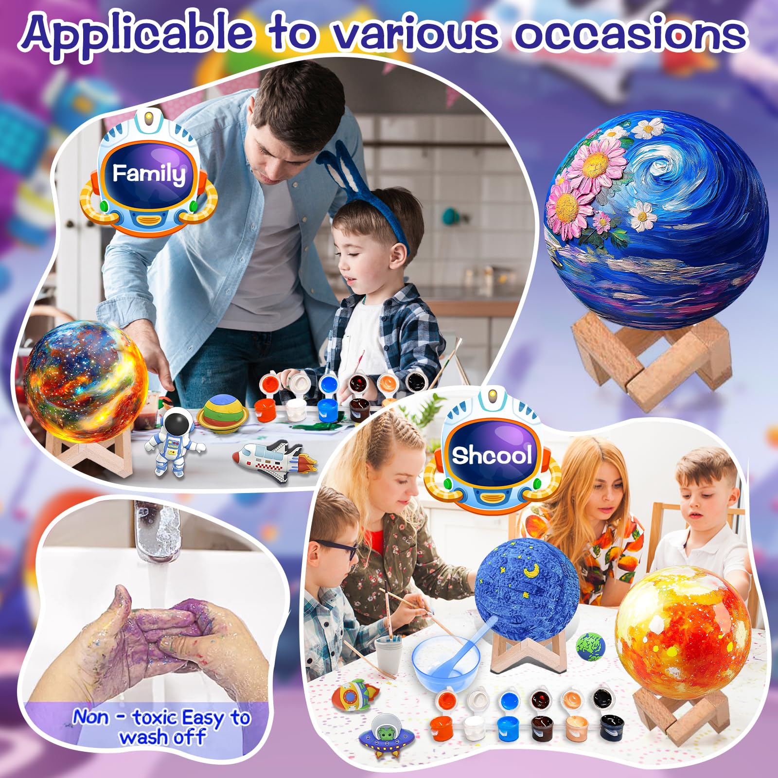 Lampe de Lune Kit Peinture Enfant, DIY Lampe Lune Enfant,3D Veilleuse