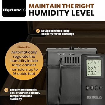 Hydra-LG Remote Controlled Electronic Cigar Humidifier | LED Display Moisture Control with Advanced Hygro Set Technology for Large Humidors up to 16 Cubic Feet - Ideal for Collections of 2500 Cigars