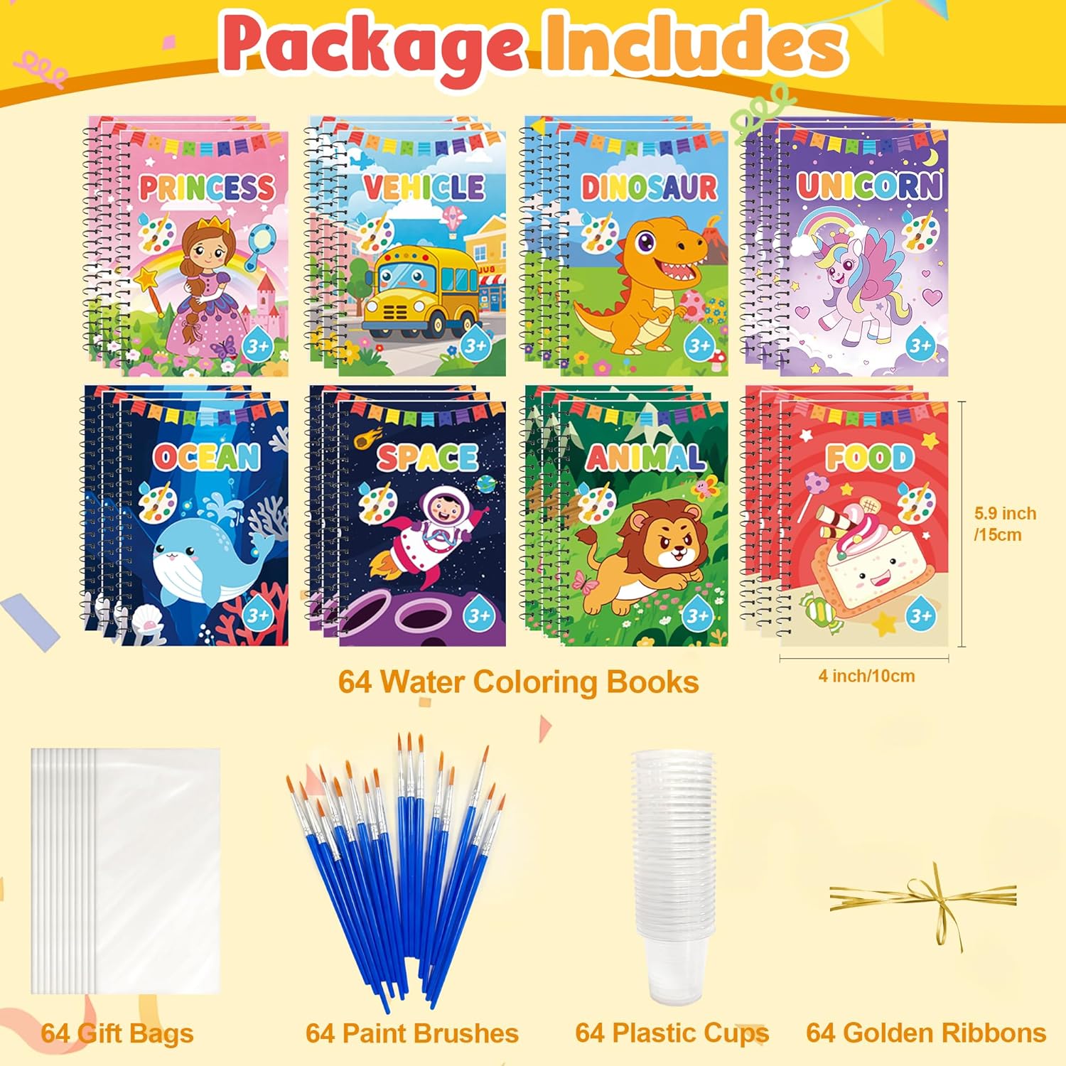 64 Water Coloring Books Party Favors: Bulk Mini Kids Birthday Favor, Goodie Bag Stuffers, Art & Crafts Classroom Prizes, Paint Activities School Toys, Halloween & Christmas Return Gifts for Ages 4-8