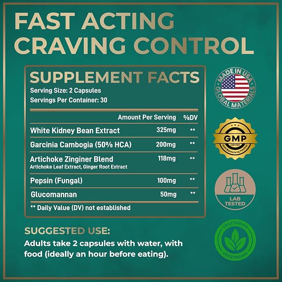 Appetite Suppressant for Weight Loss, Hunger Suppressant - Diet Pills That Work Fast for Women and Men - Garcinia Cambogia, Glucomannan, White Kidney Bean Carb Blocker and Fat Burner - 60 Veggie Caps