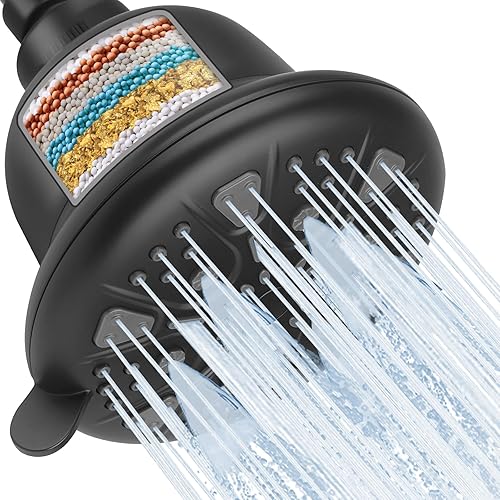 MakeFit Cabezal de ducha filtrado negro mate, cabezal de ducha de alta presión con filtro para agua dura, cabezal de ducha de lluvia suavizador de