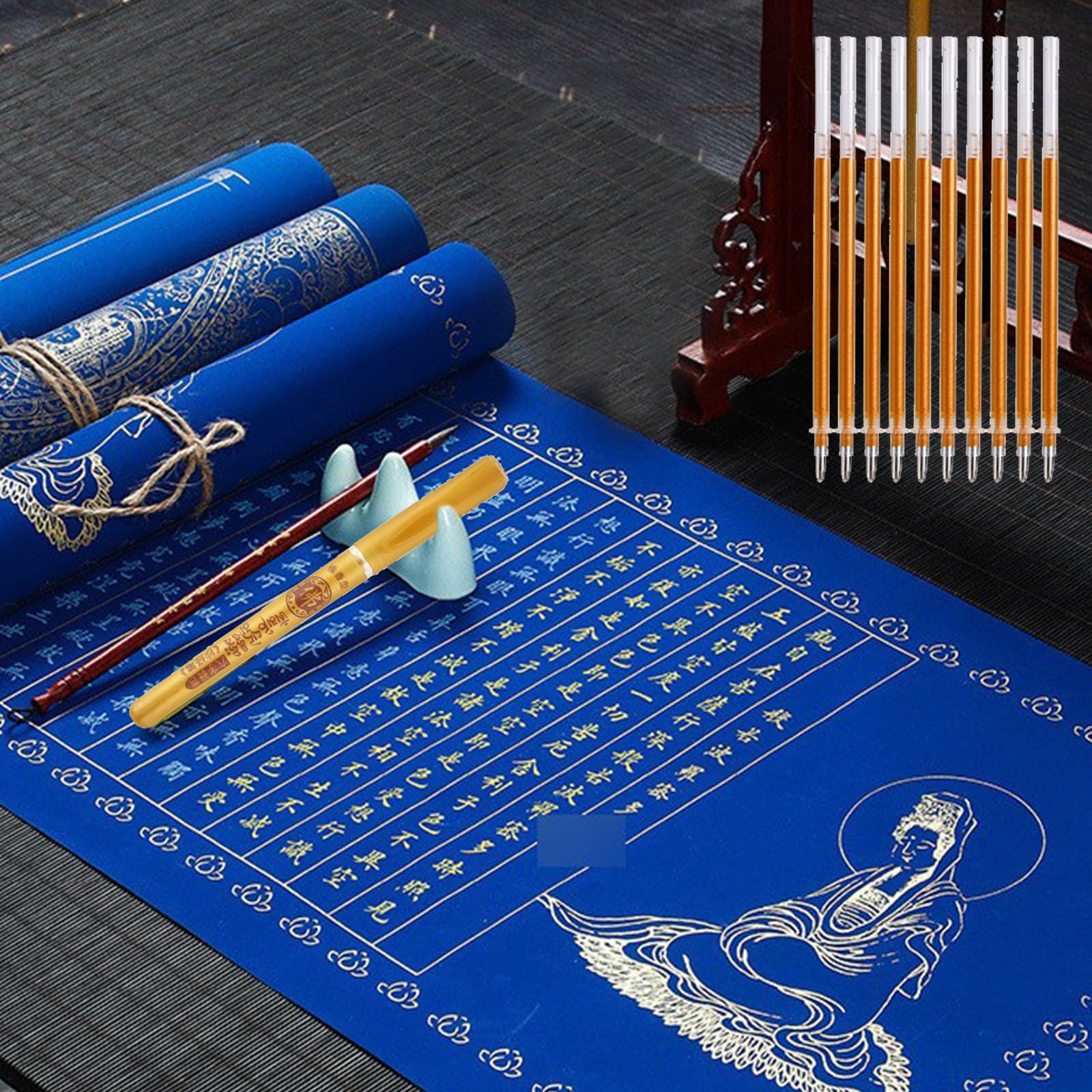 Amazon.co.jp: wowjimi 般若心経 写経 ブルーコア経 写経セット 金文字